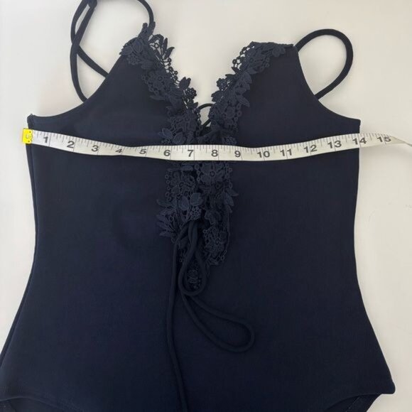 Y2K Bodysuit Large Floral Lace Deep V Neckline Romantic Dark Academia Balletcore - Picture 6 of 16